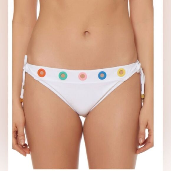 Bleu Rod Beattie NWT Hole in One Side Tie Bikini Bottom in White Multi Size 12 - Picture 2 of 8